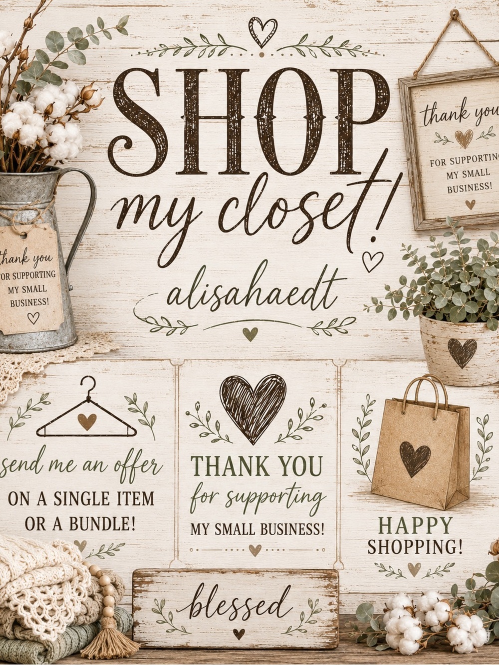 Shop My Closet Sign Wall Art - Neutral Beige & Brown